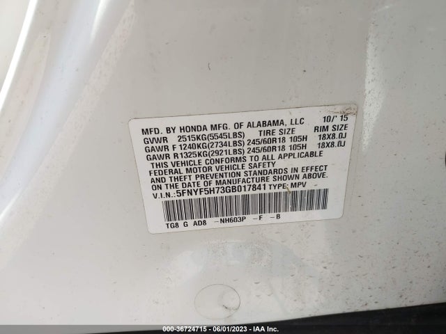 Honda Pilot Ex-l 2016 5FNYF5H73GB017841 Image 9