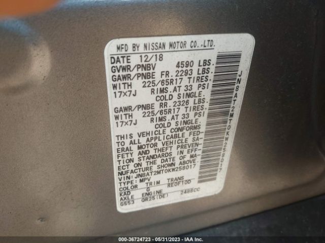 JN8AT2MT0KW258017 Nissan ROGUE SV