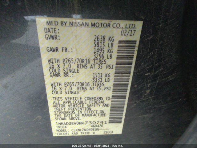 1N6AD0EV0HN730791 Nissan Frontier Sv V6