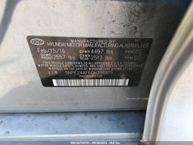 Hyundai Sonata 2.4l 2016 5NPE24AF6GH396815 Image 10