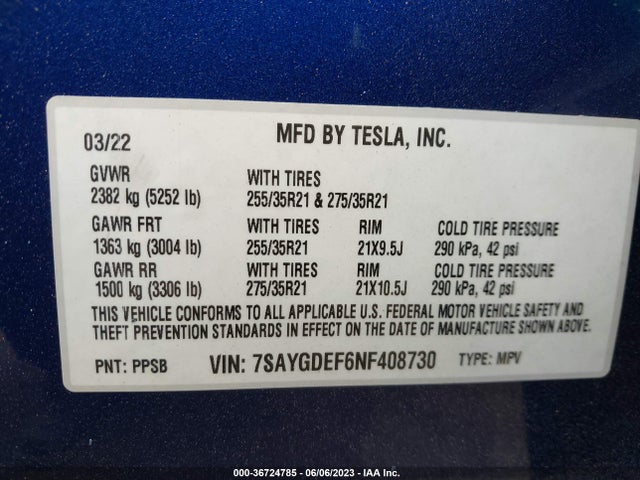 Tesla Model Y Performance 2022 7SAYGDEF6NF408730 Image 11