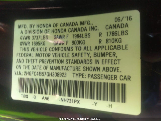 Honda Civic Coupe Lx 2016 2HGFC4B57GH308923 Image 10