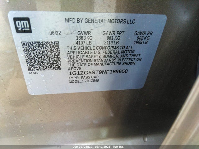 Chevrolet MALIBU RS 2022 1G1ZG5ST9NF169650 Image 9