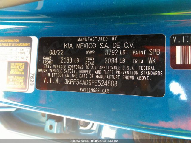 3KPF54AD9PE524883 KIA Forte Gt-line