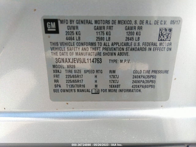 Chevrolet EQUINOX LT 2018 3GNAXJEV9JL114763 Image 9