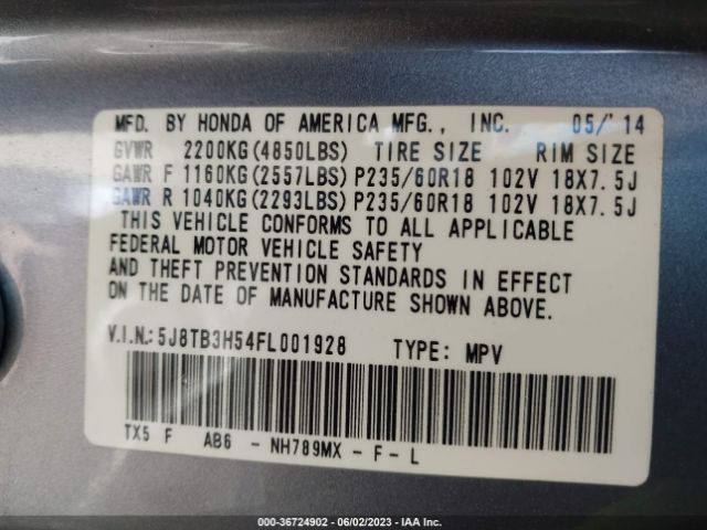 5J8TB3H54FL001928 Acura Rdx Tech Pkg