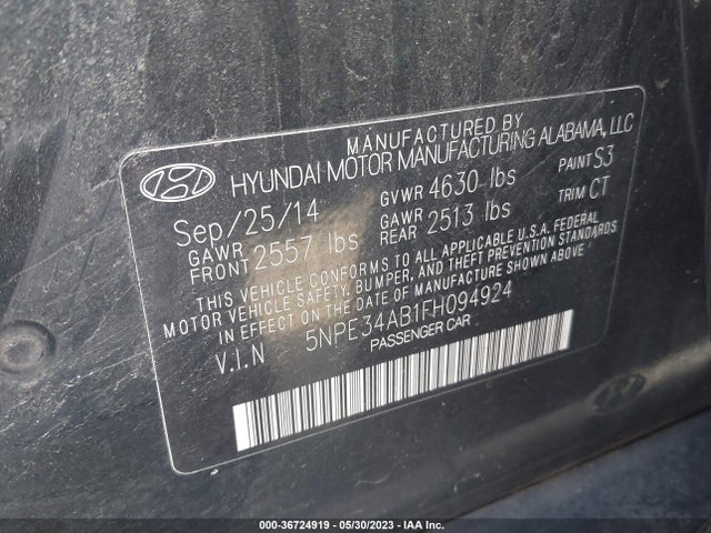 2015 HYUNDAI SONATA 2.0T SPORT VIN: 5NPE34AB1FH094924