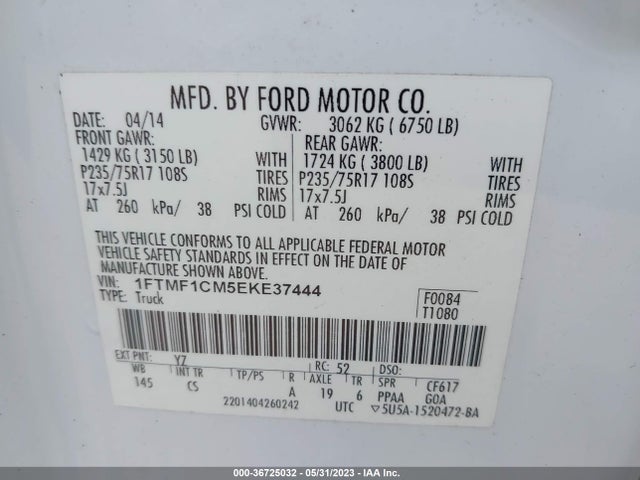 Ford F-150 Xl/xlt/stx 2014 1FTMF1CM5EKE37444 Image 10