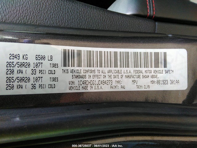 2018 DODGE DURANGO GT VIN: 1C4RDHDG1JC494273
