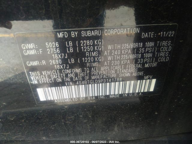 4S4BTGLD9P3141788 Subaru Outback Onyx Edition Xt