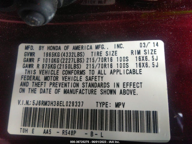 Honda CR-V LX 2014 5J6RM3H38EL029337 Image 9