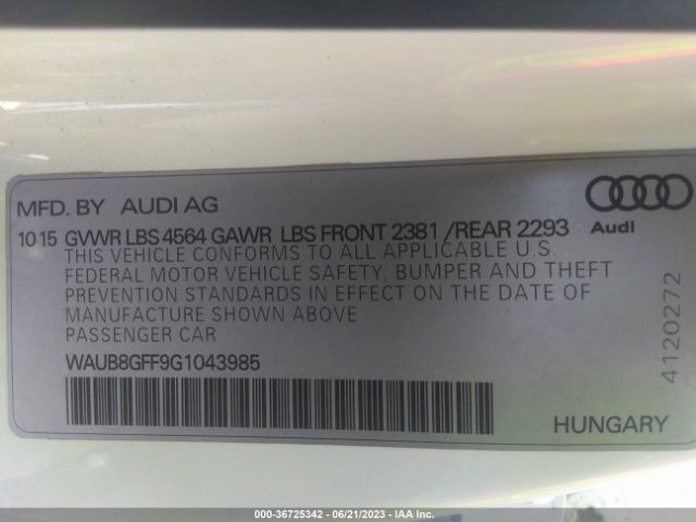 Audi A3 2.0t Premium 2016 WAUB8GFF9G1043985 Image 9