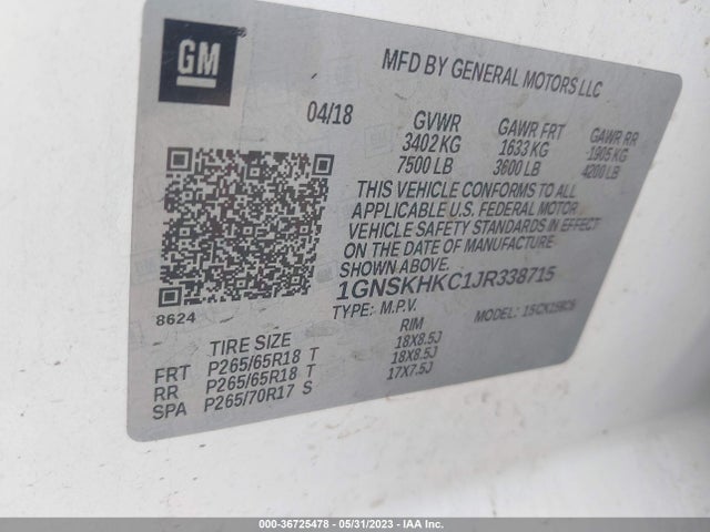 Chevrolet Suburban Lt 2018 1GNSKHKC1JR338715 Image 9