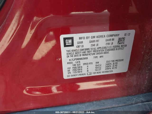 Chevrolet Trax Lt 2022 KL7CJPSM8NB528459 Image 9