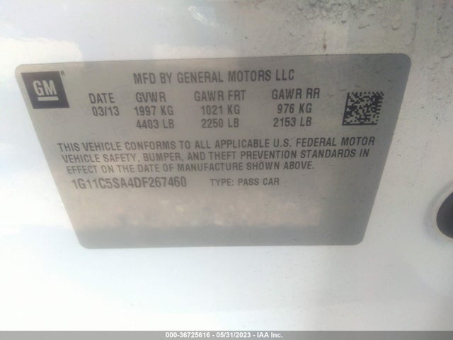 2013 CHEVROLET MALIBU LT VIN: 1G11C5SA4DF267460