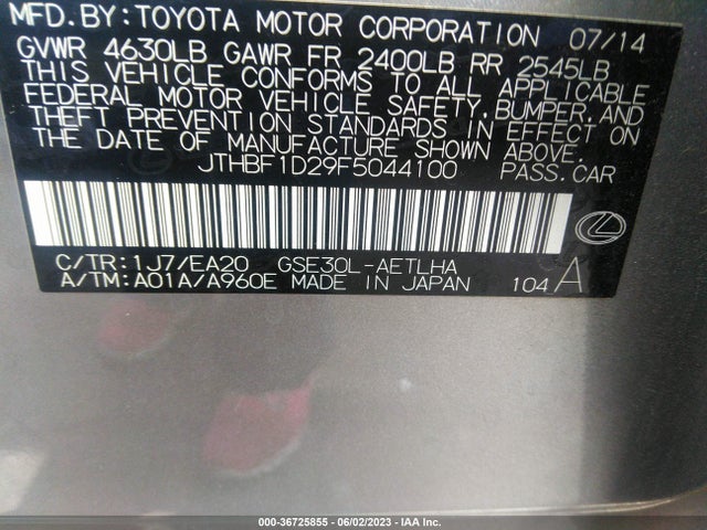 Lexus IS 250 2015 JTHBF1D29F5044100 Image 9
