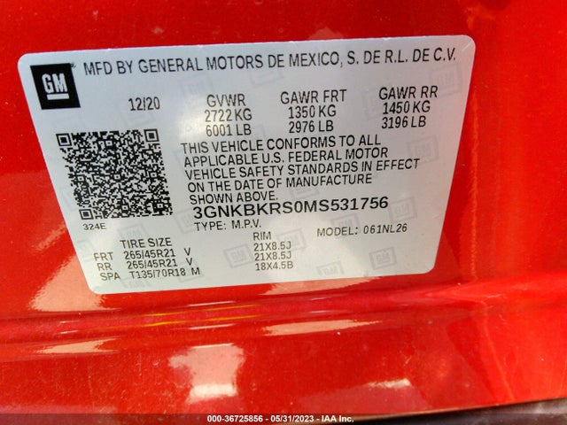 2021 CHEVROLET BLAZER RS VIN: 3GNKBKRS0MS531756