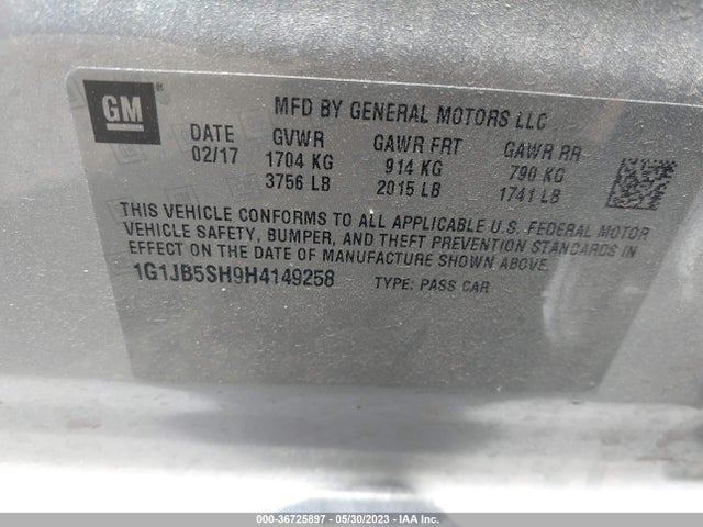Chevrolet SONIC LS 2017 1G1JB5SH9H4149258 Image 9