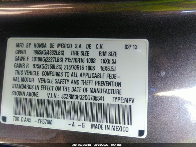 2013 HONDA CR-V LX VIN: 3CZRM3H32DG706541