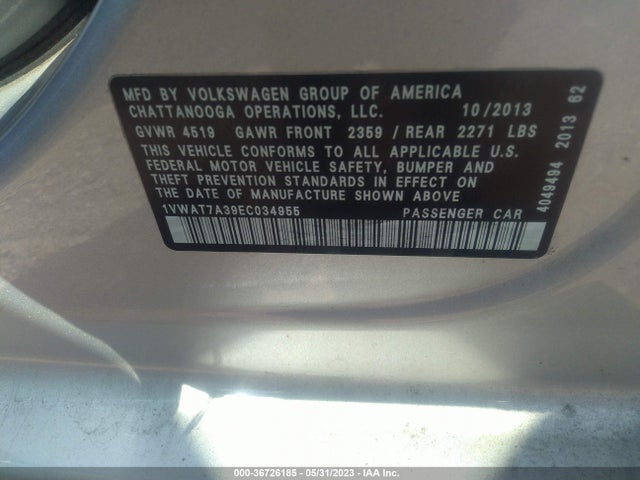 1VWAT7A39EC034955 Volkswagen Passat Wolfsburg Ed