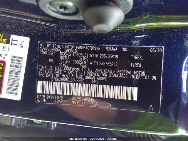 Toyota Highlander Xle 2020 5TDHZRBHXLS028860 Image 10