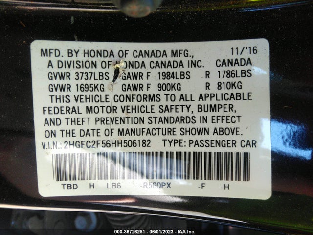 2017 HONDA CIVIC SEDAN LX VIN: 2HGFC2F56HH506182
