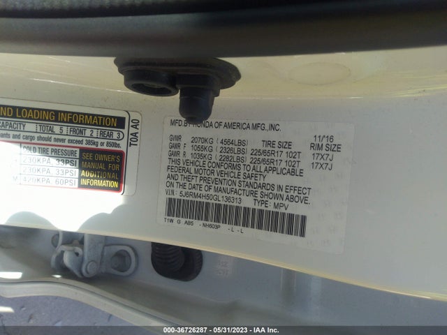 Honda CR-V EX 2016 5J6RM4H50GL136313 Image 9