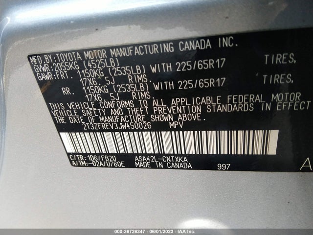 2018 TOYOTA RAV4 LE VIN: 2T3ZFREV3JW450026