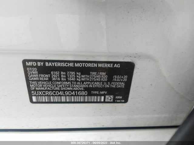 BMW X5 Xdrive40i 2020 5UXCR6C04L9D41680 Image 9
