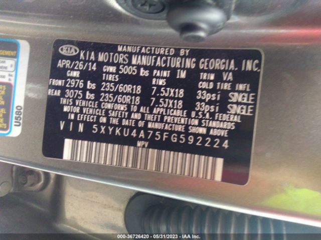 5XYKU4A75FG592224 KIA SORENTO EX