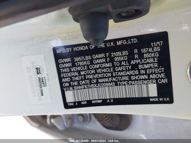 Honda Civic Hatchback Ex 2018 SHHFK7H5XJU209843 Image 11