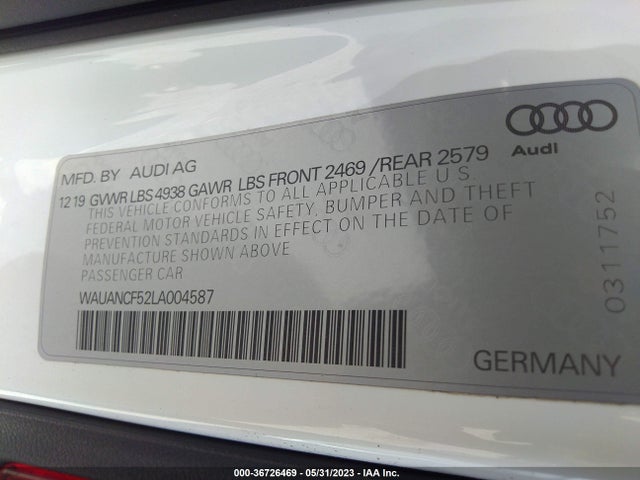 WAUANCF52LA004587 Audi A5 Sportback Premium