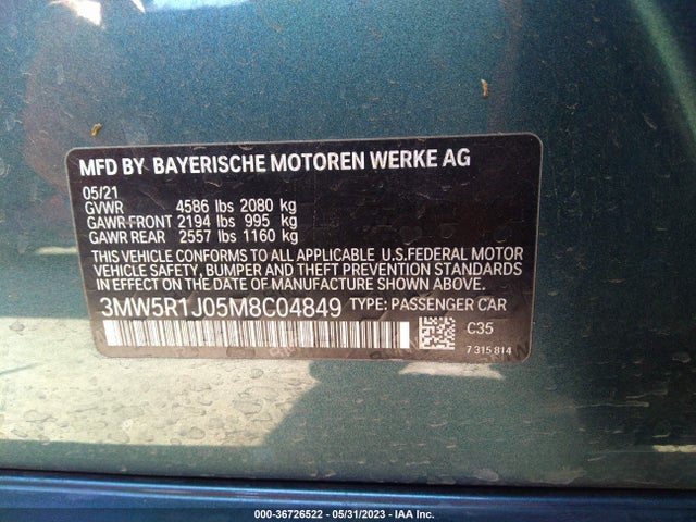 2021 BMW 3 SERIES 330I VIN: 3MW5R1J05M8C04849