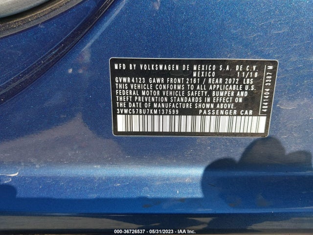 3VWC57BU7KM137599 Volkswagen Jetta S/se/r-line