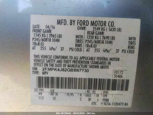 2FMPK4J82GBB67730 Ford EDGE SEL
