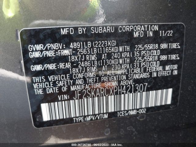 JF2SKARCXPH421307 Subaru Forester Touring