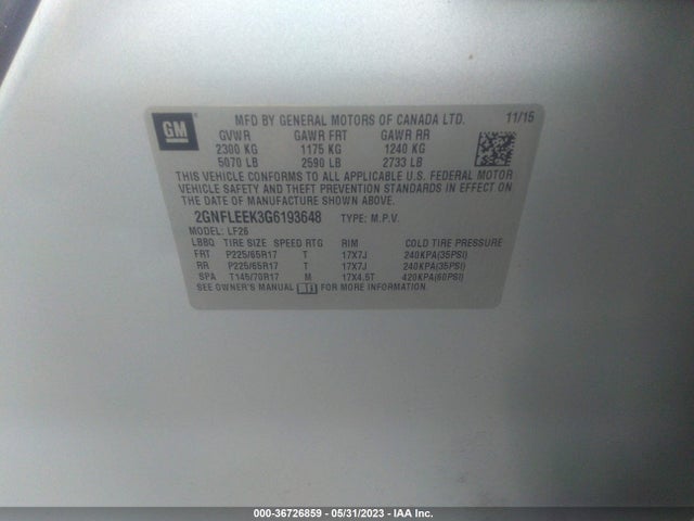 Chevrolet EQUINOX LS 2016 2GNFLEEK3G6193648 Image 10
