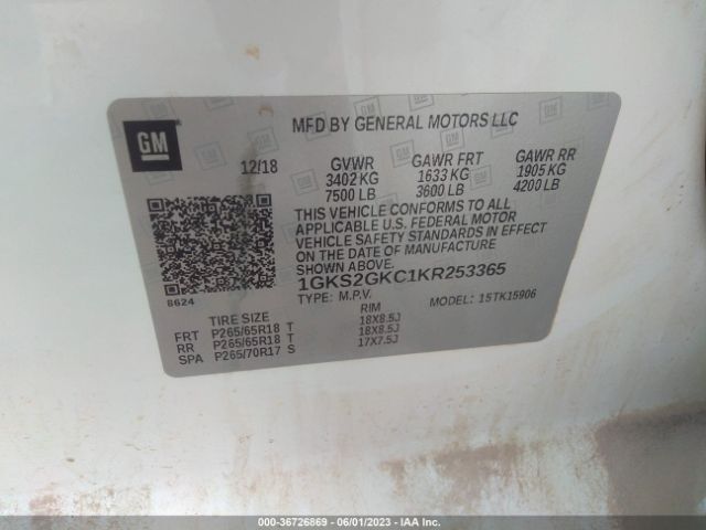 1GKS2GKC1KR253365 GMC Yukon Xl Slt