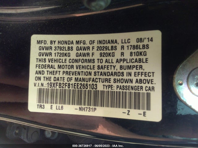 Honda Civic Sedan Ex 2014 19XFB2F81EE265103 Image 9