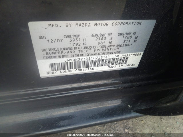 Aukcja sprzedaży 2008 Mazda Mazda3 S Sport *ltd Avail*, vin: JM1BK323281874514, numer aukcji: 36726921