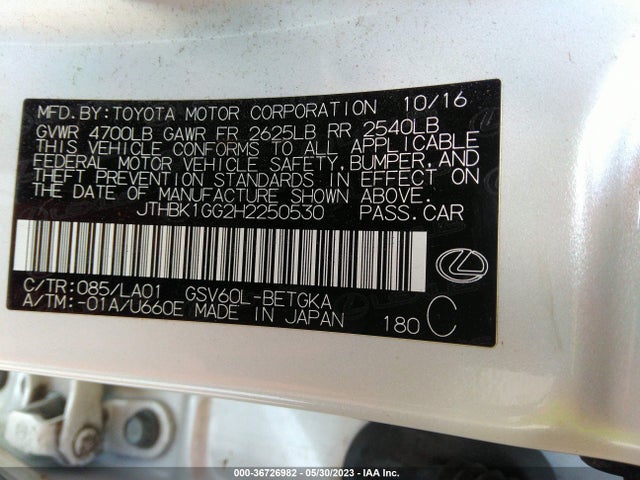 JTHBK1GG2H2250530 Lexus Es Es 350