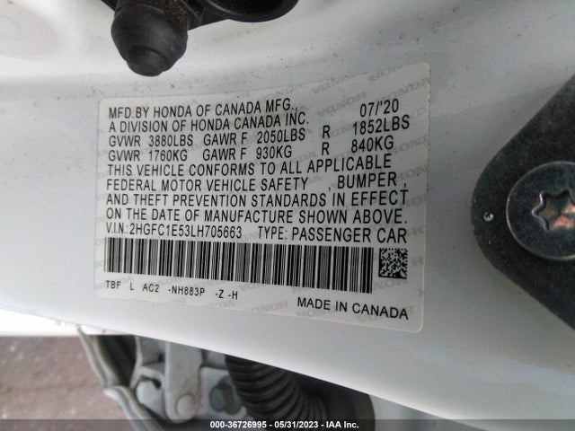 2020 HONDA CIVIC SI SEDAN VIN: 2HGFC1E53LH705663