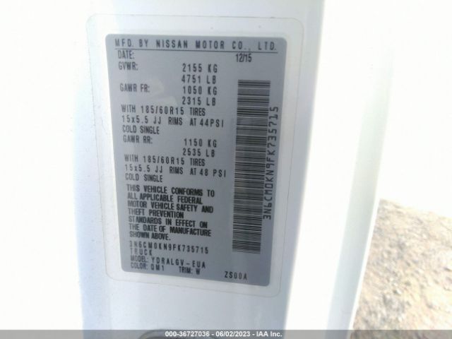 3N6CM0KN9FK735715 Nissan Nv200 S/sv