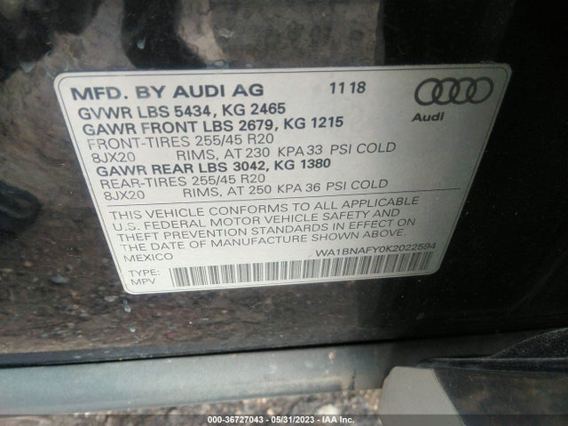 WA1BNAFY0K2022594 Audi Q5 Premium Plus