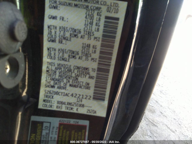 2010 SUZUKI EQUATOR VIN: 5Z62D0CT1AC422122