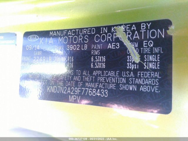 KNDJN2A29F7768433 KIA Soul Base