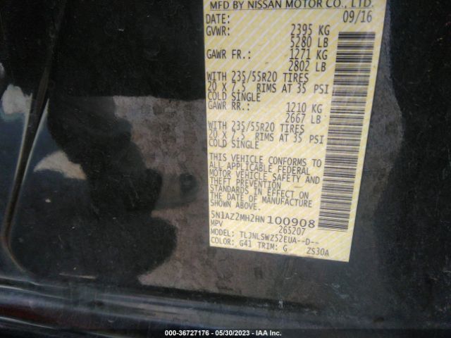 5N1AZ2MH2HN100908 Nissan Murano Platinum