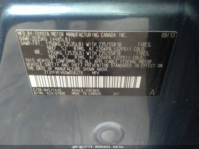 2013 TOYOTA RAV4 LIMITED VIN: 2T3YFREV6DW056276