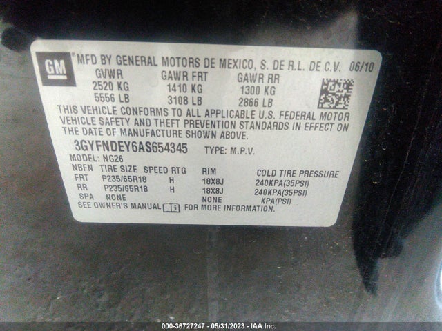 2010 CADILLAC SRX LUXURY COLLECTION VIN: 3GYFNDEY6AS654345