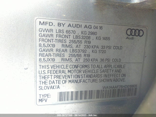 WA1AAAF75HD015605 Audi Q7 PREMIUM